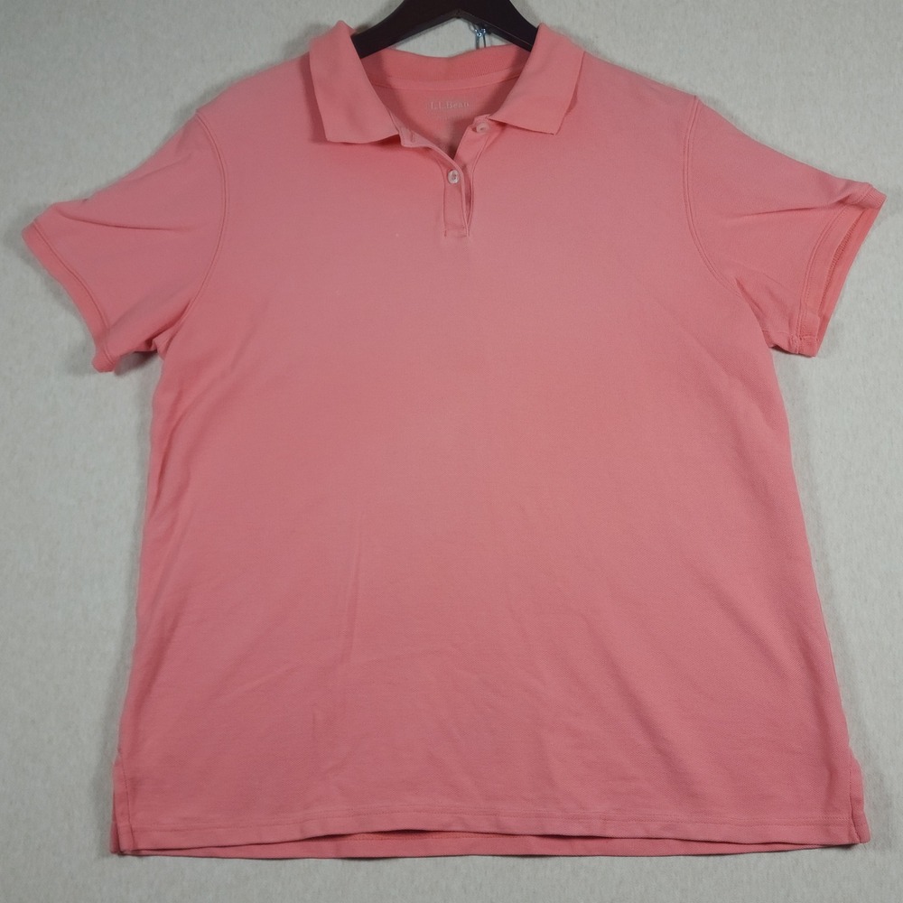 LL Bean Relaxed Fit Cotton Pique Polo Shirt Womens L Coral Pink